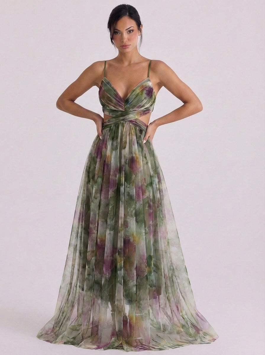 Tule geplooide ombre maxi-jurk met gekruiste taille