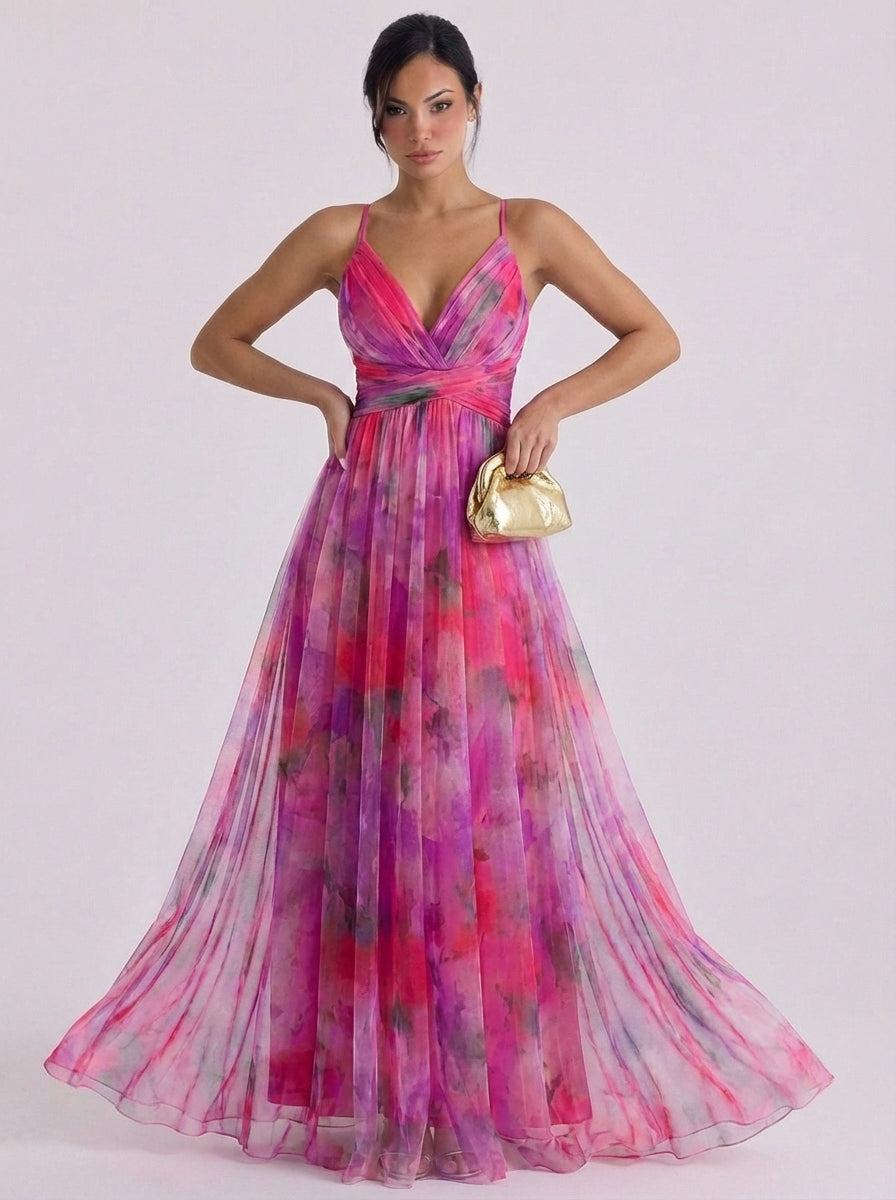 Tule geplooide ombre maxi-jurk met gekruiste taille
