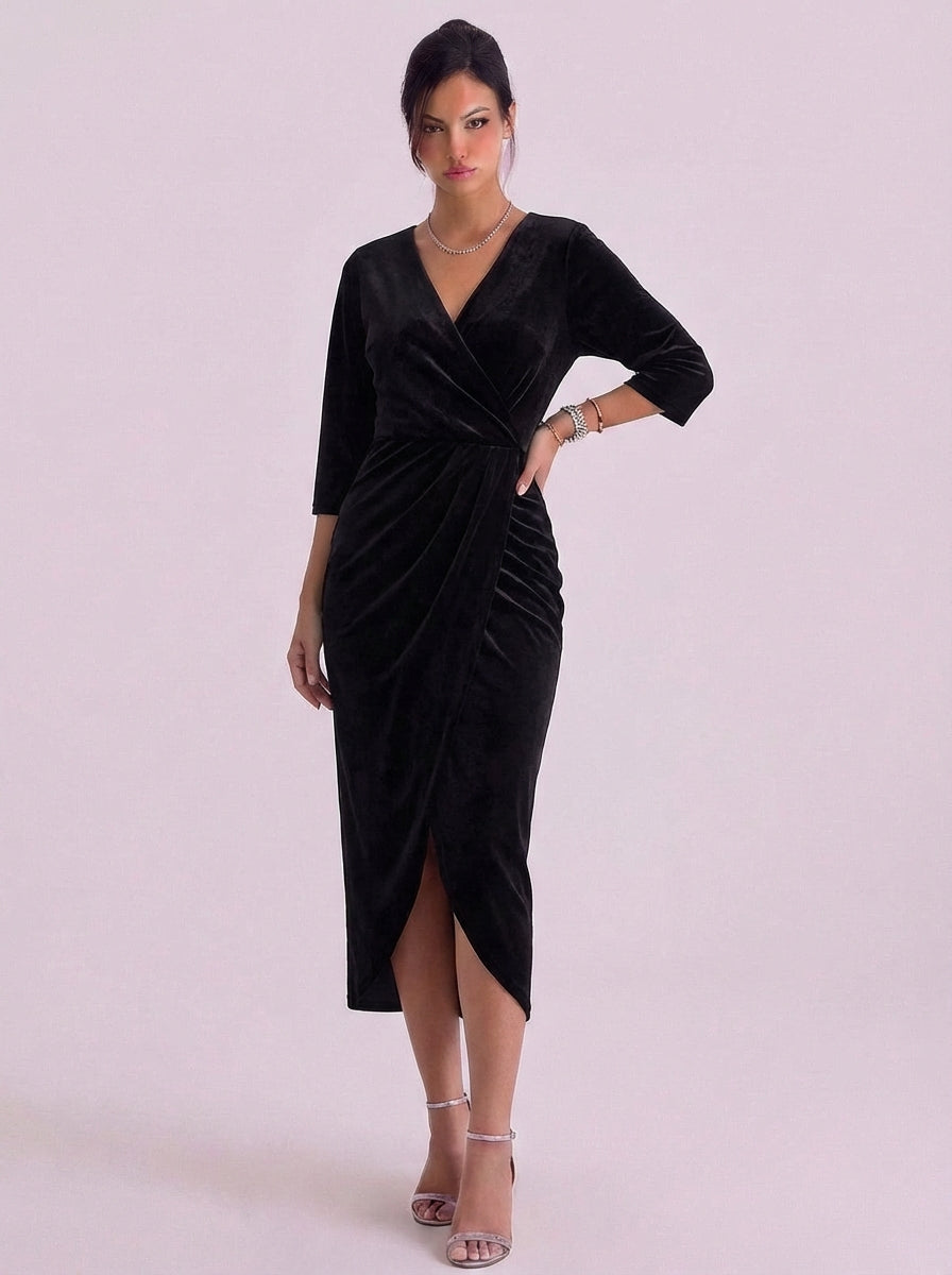 Wickel-Midikleid aus Samt mit Kimono