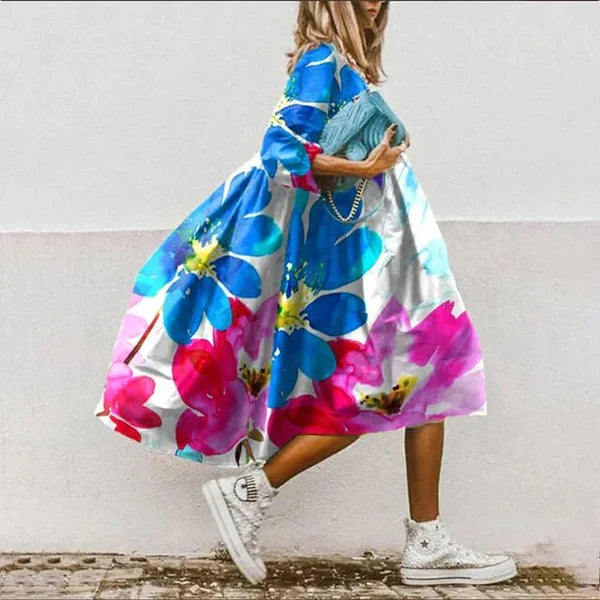 Tropical Multicolor Print Midi Dress