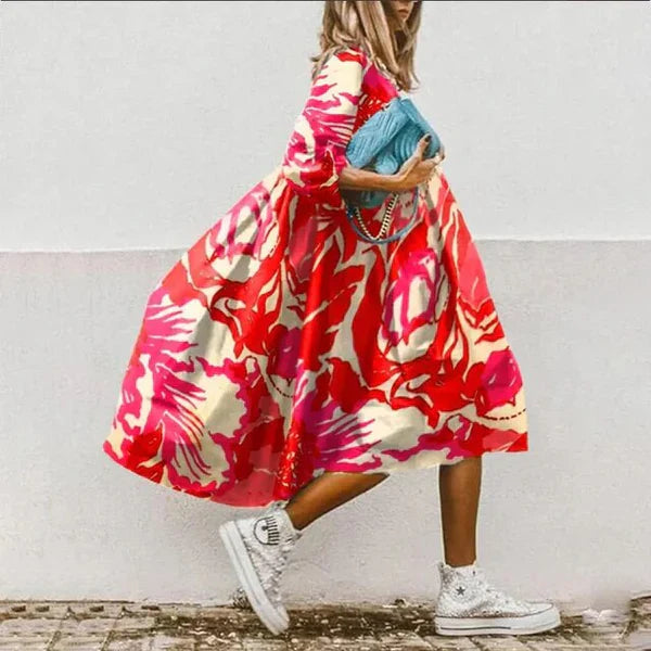Tropical Multicolor Print Midi Dress