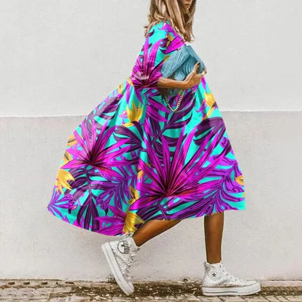 Tropical Multicolor Print Midi Dress