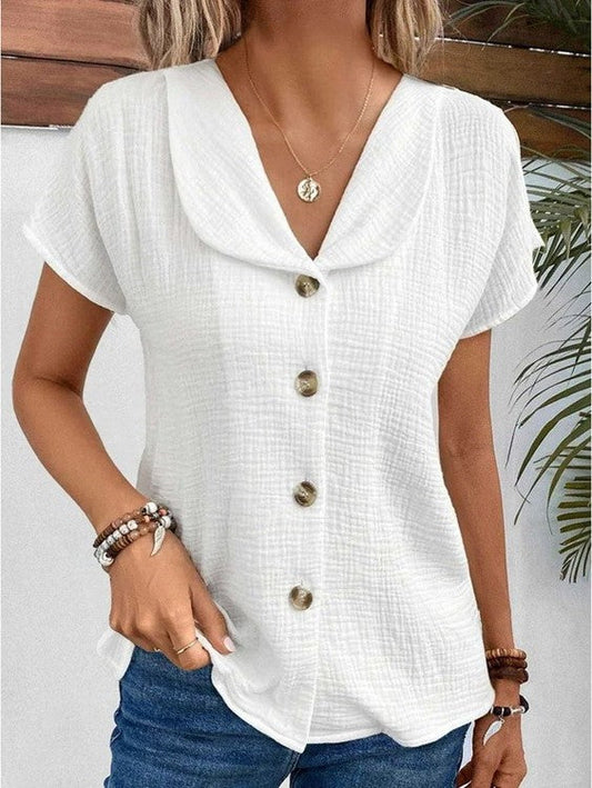 Top de algodón con cuello en V y botones delanteros