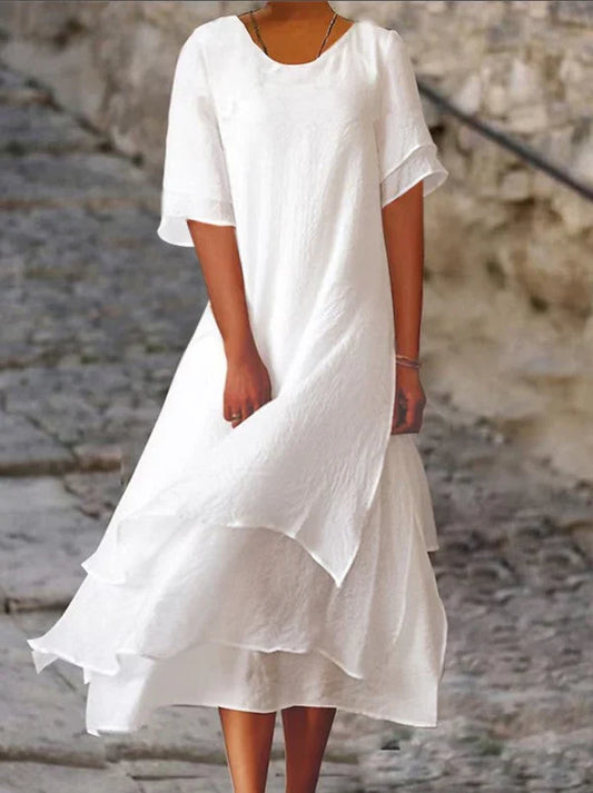 Vestido largo de lino de manga corta