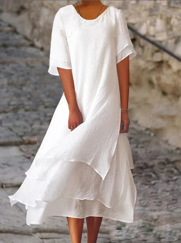 Kurzärmliges Maxikleid aus Leinen