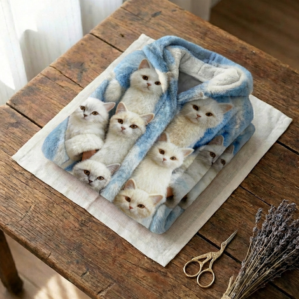 Cardigan in lana con stampa di gatti multipli