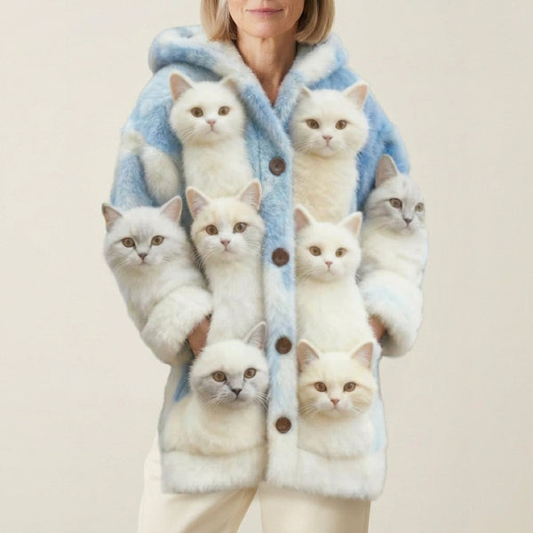 Cárdigan de lana con estampado de gatos múltiples