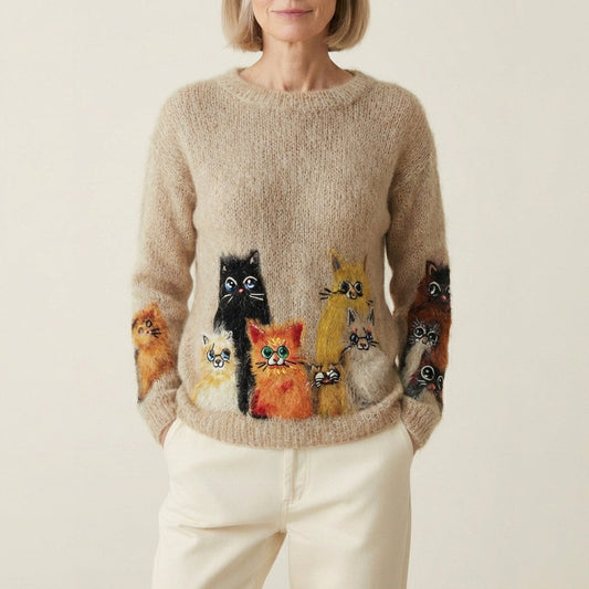 Cardigan in lana con griglia per faccia di gatto arcobaleno