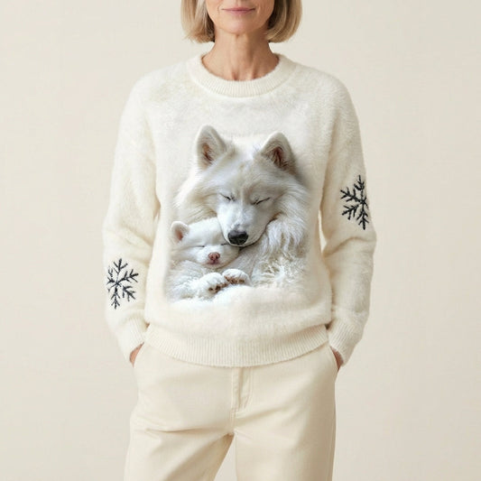 Maglione Di Lana Con Mamma Lupa E Cucciolo