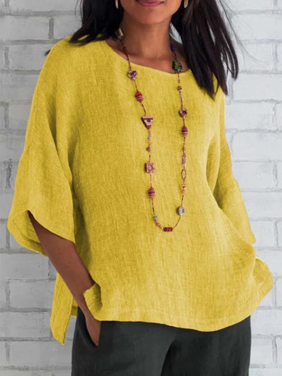 Top rilassato con scollo tondo in lino