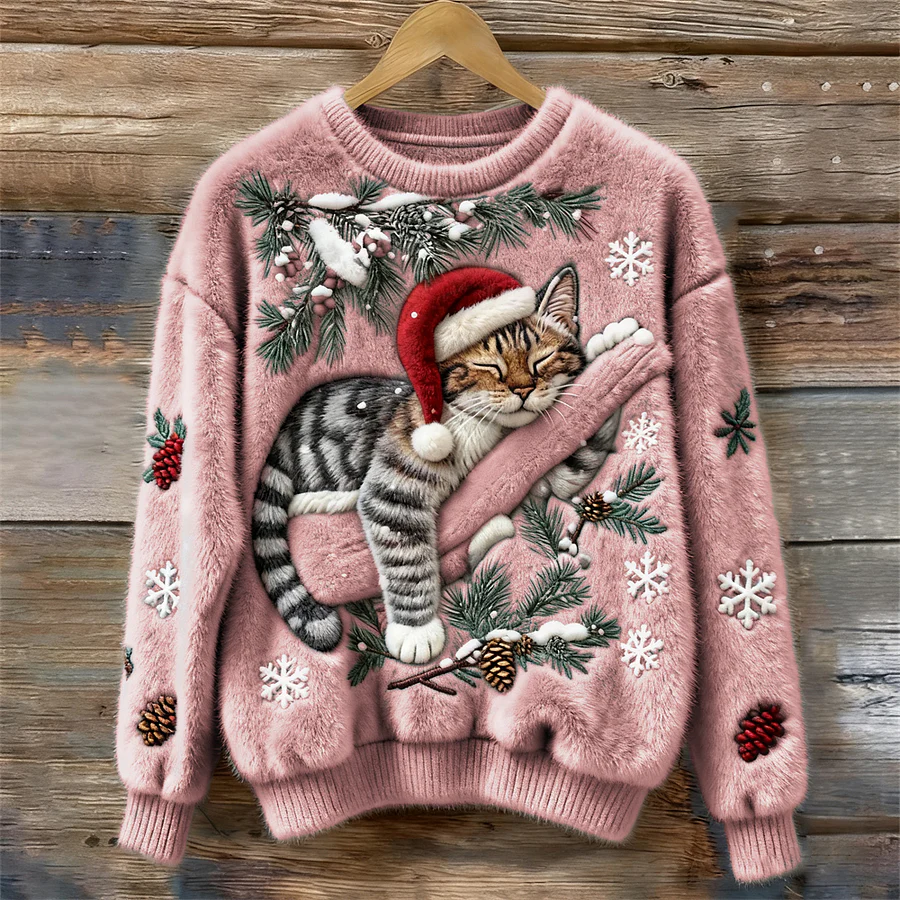 Cute Cat in Santa Hat Sweater