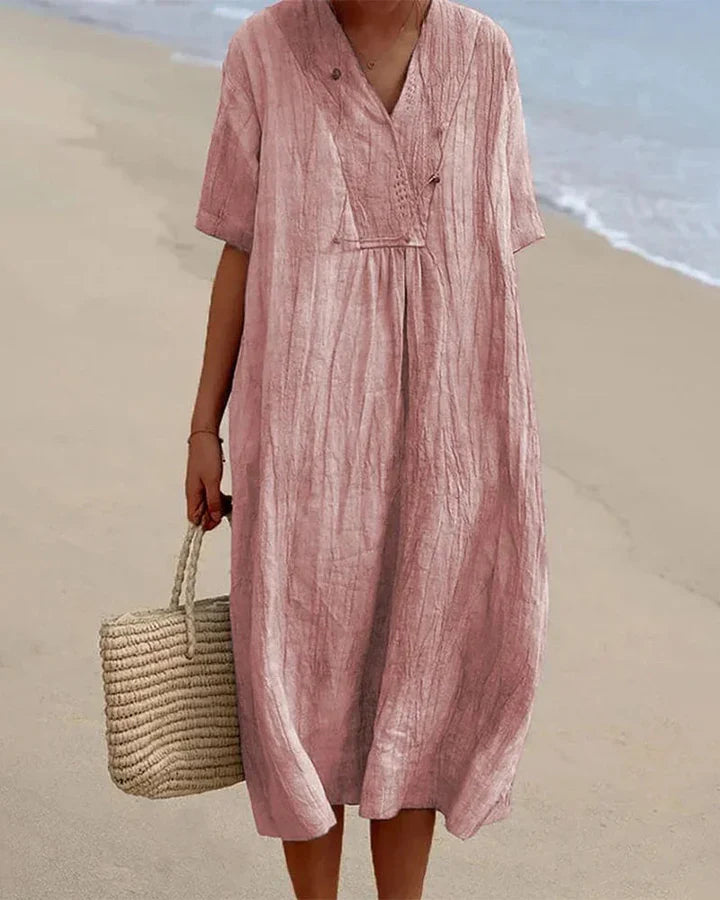 Robe midi en lin à col en V