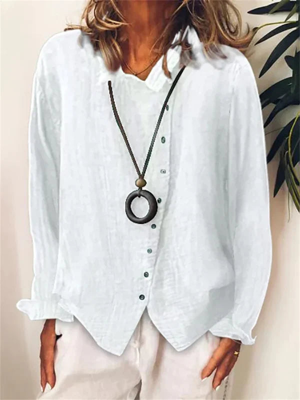 Camicia button down in lino con maniche lunghe