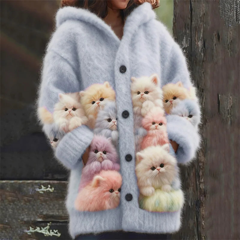 Pastell Kätzchen Strickjacke