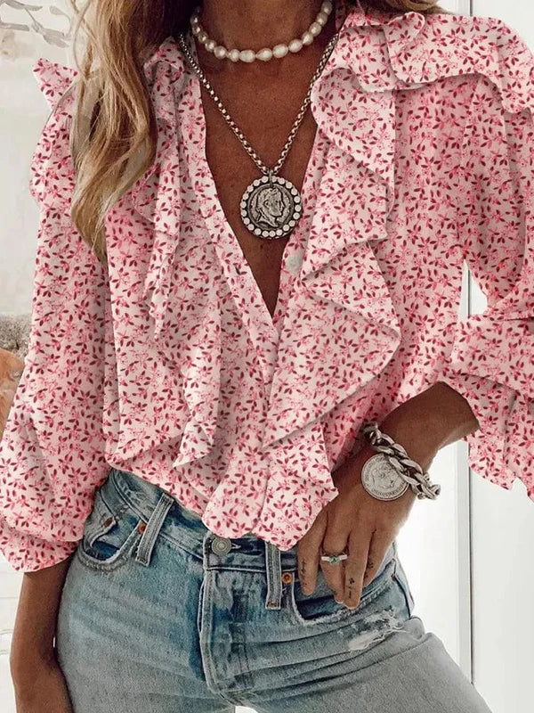 Chiffon blouse met ruches aan de voorkant en lange mouwen